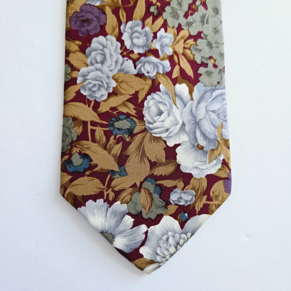 Vintage Lands End Silk Tie Floral Classic Preppy Eclectic Wedding Office Career - Picture 8 of 10
